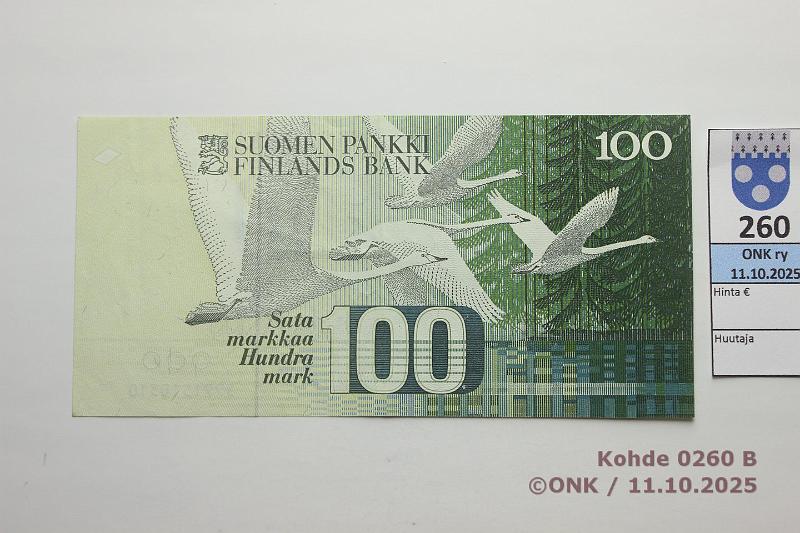 k-0260-b.jpg - Kohde 260 (kuva 2/2), l�ht�hinta: 45 &euro; / ei tarjouksia 100 mk 1986 599-sarja SNY 185.2 5991510510 KU I -Pu1, korvaava, kunto: 7