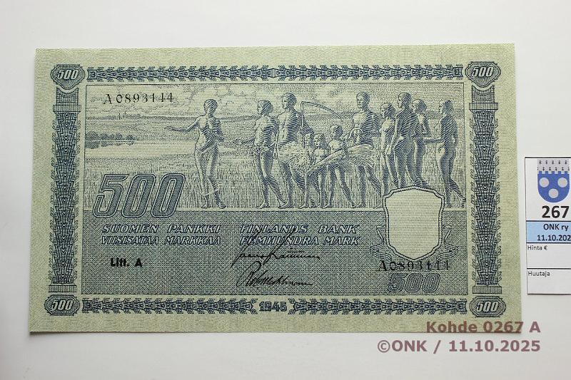 k-0267-a.jpg - Kohde 267 (kuva 1/2), l�ht�hinta: 900 &euro; / ei tarjouksia 500 mk 1945 LA SNY 190.1.1 A0893144 RAI-Wah, ex-Holmasto, harv kunto!, kunto: 9