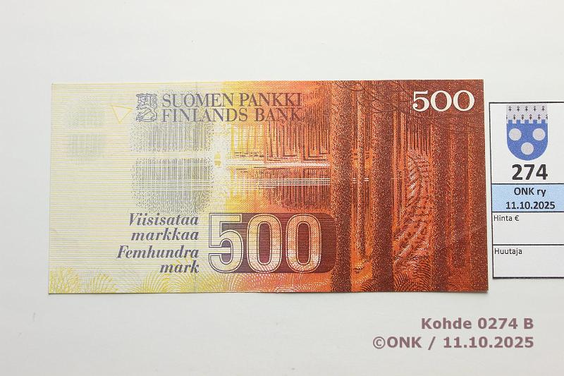 k-0274-b.jpg - Kohde 274 (kuva 2/2), l�ht�hinta: 80 &euro; / ei tarjouksia 500 mk 1986 SNY 194.1.1 7011309132 HOL-Va1, kunto: 6