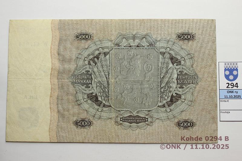 k-0294-b.jpg - Kohde 294 (kuva 2/2), l�ht�hinta: 250 &euro; / myyntihinta: 255 &euro; 5000 mk 1945 LA SNY 204.1.1 W447954 TUO-Kil, ap km, kunto: 5