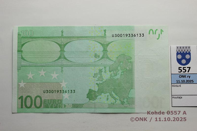 k-0557-a.jpg - Kohde 557 (kuva 1/2), l�ht�hinta: 2000 &euro; / ei tarjouksia Ranska 100 &euro; 5/1/U/P6 U30019336133 P006 C4 Dui, violetti v�ri puuttuu 100 taustassa, mattapinta, lainetta, kunto: 8