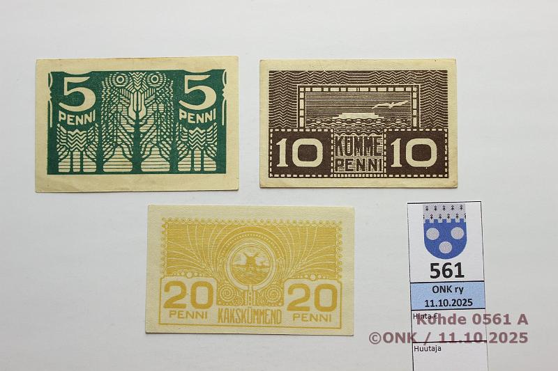 k-0561-a.jpg - Kohde 561 (kuva 1/2), l�ht�hinta: 15 &euro; / myyntihinta: 15 &euro; Viro 5, 10 ja 20 p ND(1919) P#39-41, kunto: 5-8