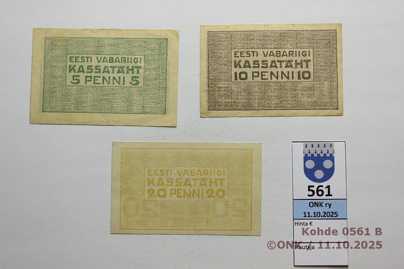 k-0561-b.jpg - Kohde 561 (kuva 2/2), l�ht�hinta: 15 &euro; / myyntihinta: 15 &euro; Viro 5, 10 ja 20 p ND(1919) P#39-41, kunto: 5-8