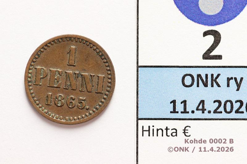 k-0002-b.jpg - Kohde 2 (kuva 2/2), l�ht�hinta: 50 &euro; / myyntihinta: 50 &euro; 1 p 1865 SNY 2.1, kunto: 5/6