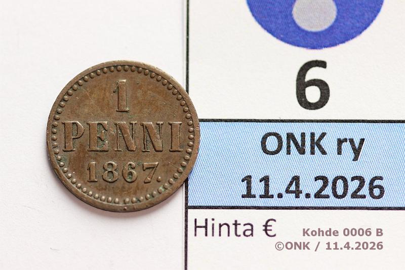 k-0006-b.jpg - Kohde 6 (kuva 2/2), l�ht�hinta: 20 &euro; / myyntihinta: 29 &euro; 1 p 1867 SNY 4.2, kunto: 6