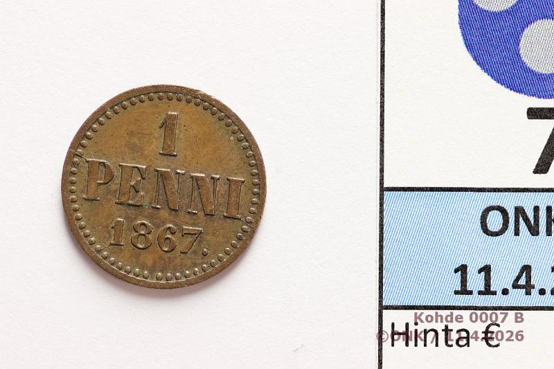 k-0007-b.jpg - Kohde 7 (kuva 2/2), l�ht�hinta: 40 &euro; / myyntihinta: 42 &euro; 1 p 1867 SNY 4.2, kunto: 7