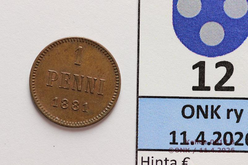 k-0012-b.jpg - Kohde 12 (kuva 2/2), l�ht�hinta: 60 &euro; / ei tarjouksia 1 p 1881 Pilkahdus leimakiiltoa, kunto: 7