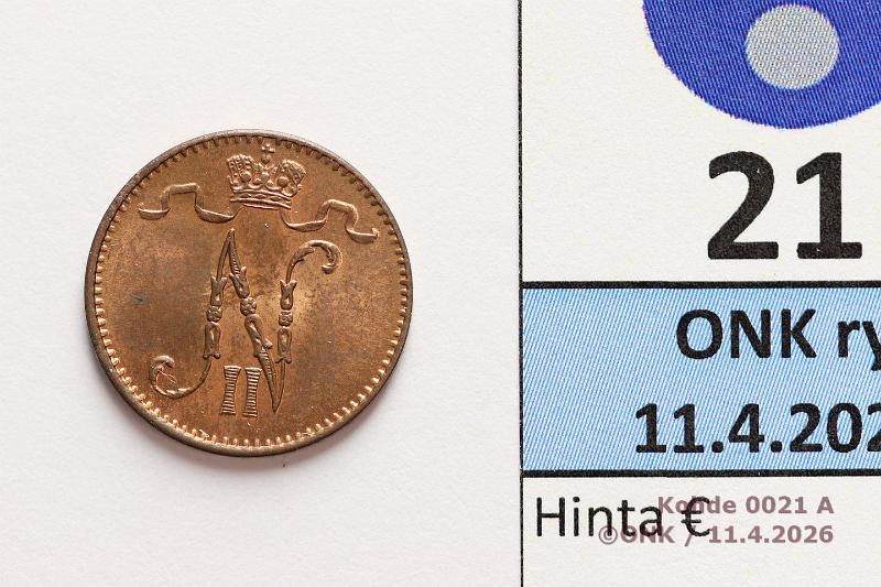k-0021-a.jpg - Kohde 21 (kuva 1/2), l�ht�hinta: 10 &euro; / myyntihinta: 10 &euro; 1 p 1898 Leimakiiltoa, patinaa, kunto: 9/8