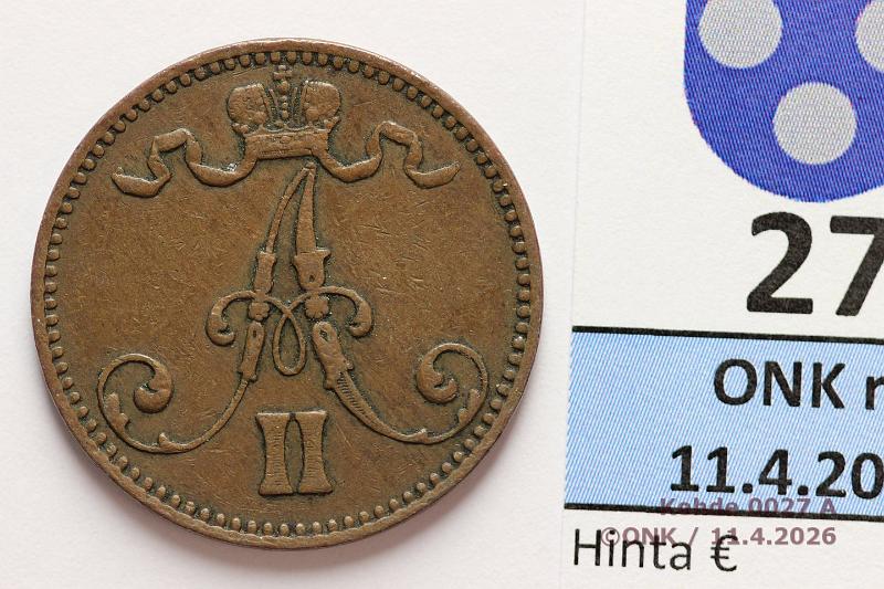 k-0027-a.jpg - Kohde 27 (kuva 1/2), l�ht�hinta: 5 &euro; / myyntihinta: 5 &euro; 5 p 1867 SNY 68.1.1, kunto: 4