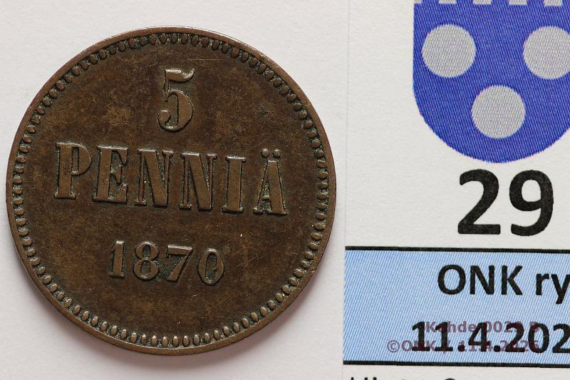 k-0029-b.jpg - Kohde 29 (kuva 2/2), l�ht�hinta: 30 &euro; / myyntihinta: 42 &euro; 5 p 1870 SNY 69.1.1, hyv� t�lle v:lle!, kunto: 5/6