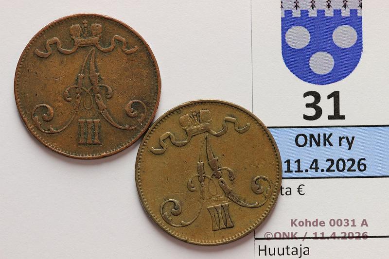 k-0031-a.jpg - Kohde 31 (kuva 1/2), l�ht�hinta: 5 &euro; / myyntihinta: 5 &euro; 5 p 1888, -89 , kunto: 4