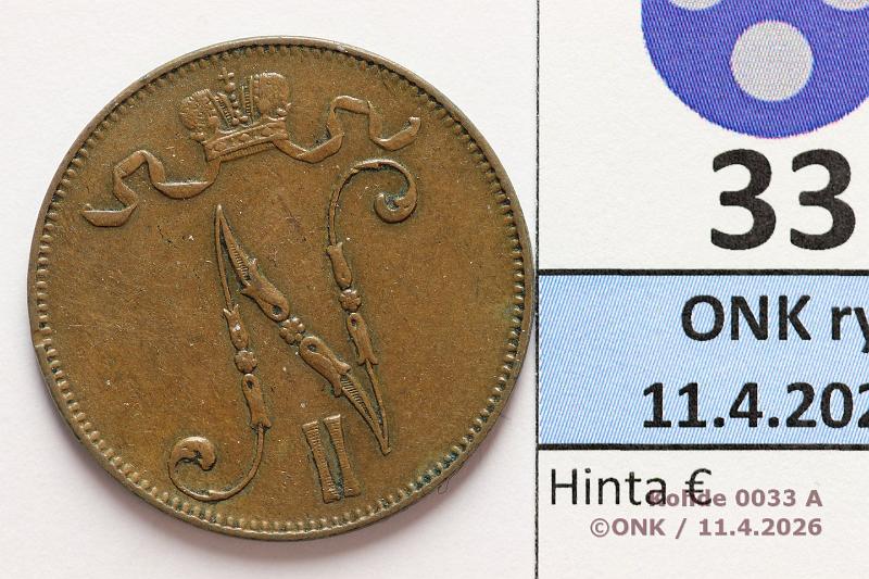 k-0033-a.jpg - Kohde 33 (kuva 1/2), l�ht�hinta: 5 &euro; / myyntihinta: 5 &euro; 5 p 1896 , kunto: 5/6