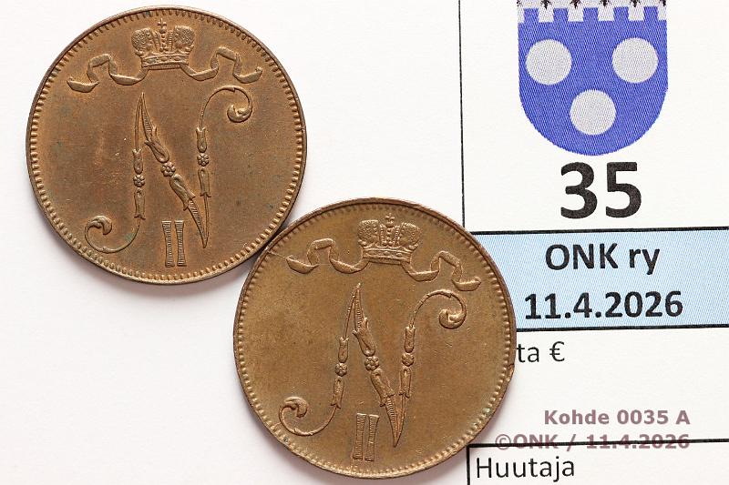 k-0035-a.jpg - Kohde 35 (kuva 1/2), l�ht�hinta: 30 &euro; / myyntihinta: 30 &euro; 5 p 1913, -14 Leimakiiltoa, patinaa, kunto: 7