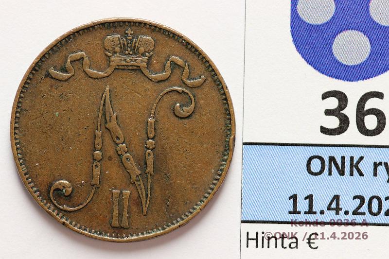 k-0036-a.jpg - Kohde 36 (kuva 1/2), l�ht�hinta: 15 &euro; / myyntihinta: 18 &euro; 5 p 1910 Rvja, kunto: 4