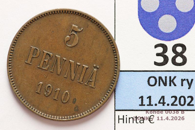 k-0038-b.jpg - Kohde 38 (kuva 2/2), l�ht�hinta: 25 &euro; / myyntihinta: 25 &euro; 5 p 1910 Phpja, pnaja, kunto: 5/6