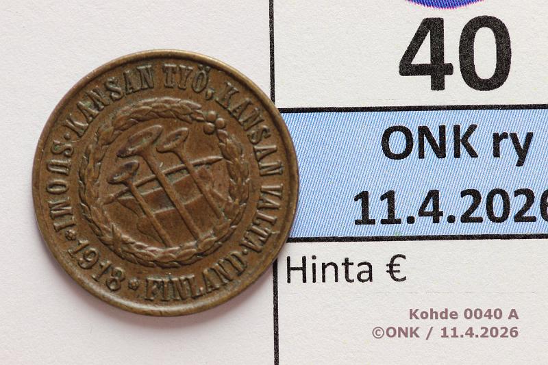 k-0040-a.jpg - Kohde 40 (kuva 1/2), l�ht�hinta: 45 &euro; / myyntihinta: 45 &euro; 5 p 1918 KV I SNY 94.1, kunto: 6