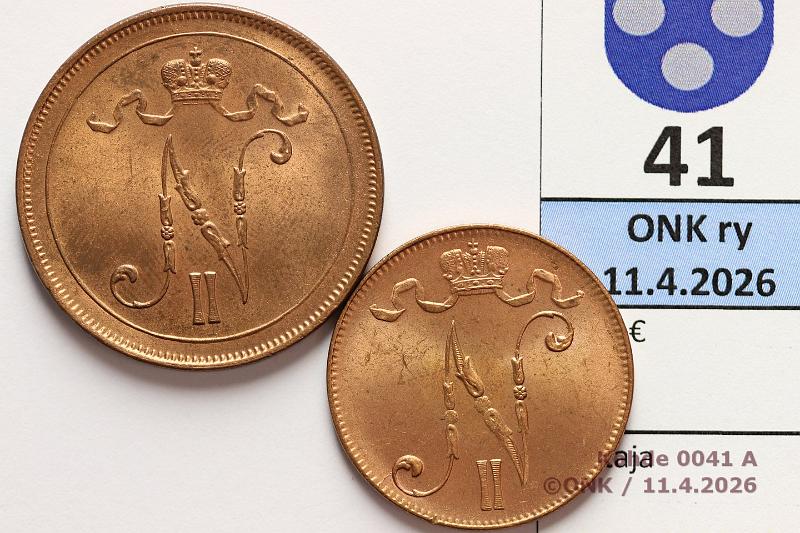 k-0041-a.jpg - Kohde 41 (kuva 1/2), l�ht�hinta: 5 &euro; / myyntihinta: 42 &euro; 5 + 10 p 1916 Loisteliaat! 5p vaakunaruusukkeet py�ristyneet, kunto: 9