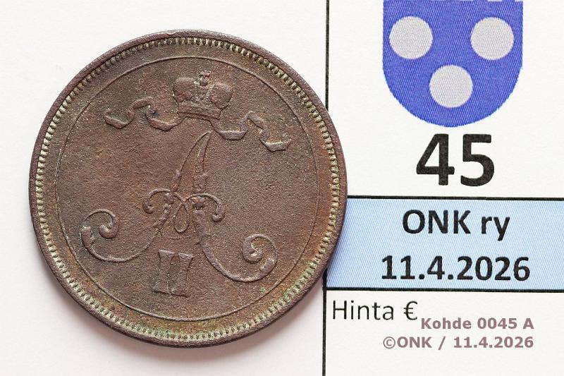 k-0045-a.jpg - Kohde 45 (kuva 1/2), l�ht�hinta: 40 &euro; / myyntihinta: 40 &euro; 10 p 1875 Ehj�t reunat, pinta jnkv korrodoitunut, kunto: 3/5