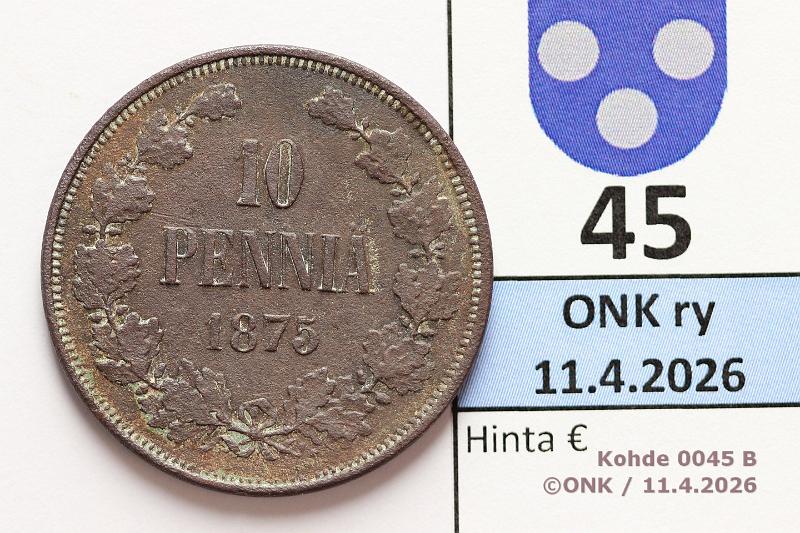 k-0045-b.jpg - Kohde 45 (kuva 2/2), l�ht�hinta: 40 &euro; / myyntihinta: 40 &euro; 10 p 1875 Ehj�t reunat, pinta jnkv korrodoitunut, kunto: 3/5