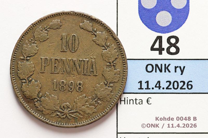 k-0048-b.jpg - Kohde 48 (kuva 2/2), l�ht�hinta: 25 &euro; / myyntihinta: 25 &euro; 10 p 1898 Liev�sti kiertynyt meisti, eprvja, kunto: 3
