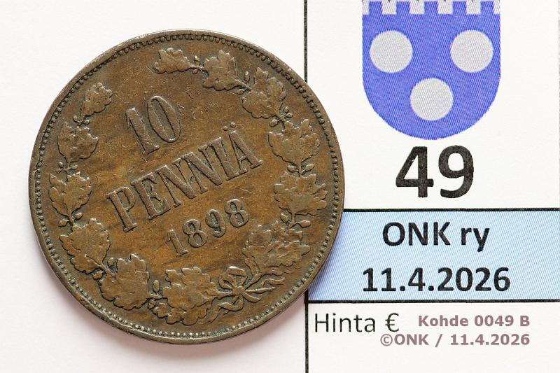 k-0049-b.jpg - Kohde 49 (kuva 2/2), l�ht�hinta: 30 &euro; / myyntihinta: 30 &euro; 10 p 1898 V�h�inen meistin kiertym�, prvja, kunto: 3/4
