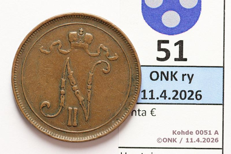 k-0051-a.jpg - Kohde 51 (kuva 1/2), l�ht�hinta: 5 &euro; / myyntihinta: 5 &euro; 10 p 1913 Prvja, kunto: 4/5