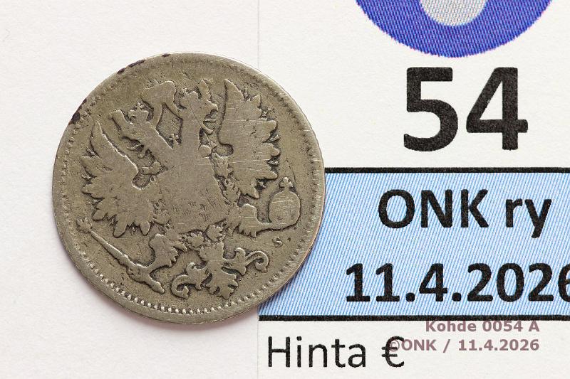 k-0054-a.jpg - Kohde 54 (kuva 1/2), l�ht�hinta: 1000 &euro; / myyntihinta: 1300 &euro;  25 p   1876   Ag, prv, harvinainen! , kunto:  2/3 