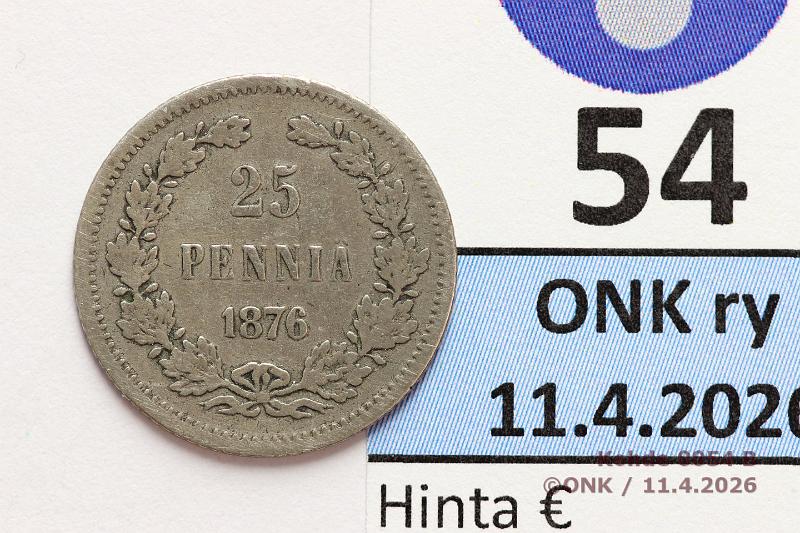k-0054-b.jpg - Kohde 54 (kuva 2/2), l�ht�hinta: 1000 &euro; / myyntihinta: 1300 &euro;  25 p   1876   Ag, prv, harvinainen! , kunto:  2/3 