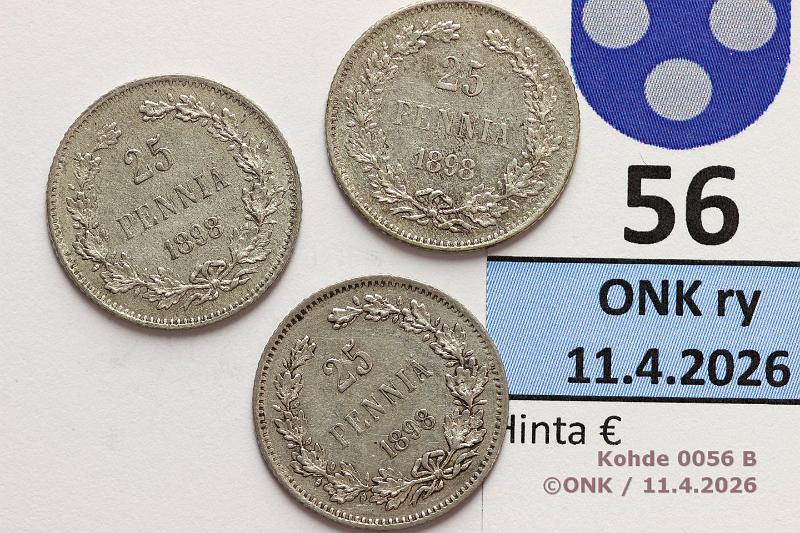 k-0056-b.jpg - Kohde 56 (kuva 2/2), l�ht�hinta: 15 &euro; / myyntihinta: 15 &euro; 25 p 1898 (3) Ag, SNY 280.1, kunto: 6