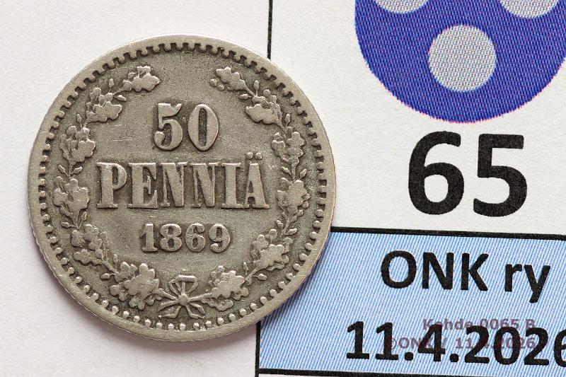 k-0065-b.jpg - Kohde 65 (kuva 2/2), l�ht�hinta: 5 &euro; / myyntihinta: 12 &euro; 50 p 1869 Ag, kunto: 3/4