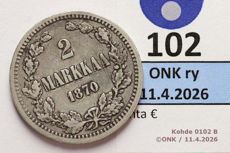 k-0102-b.jpg - Kohde 102 (kuva 2/2), l�ht�hinta: 10 &euro; / myyntihinta: 17 &euro; 2 mk 1870 Ag, kunto: 4