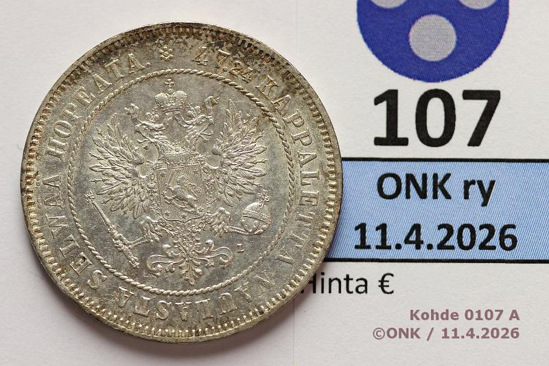 k-0107-a.jpg - Kohde 107 (kuva 1/3), l�ht�hinta: 100 &euro; / ei tarjouksia  2 mk   1906   Ag, SNY 500.1.1.1, pitk� /-viiva, eritt�in kaunis! , kunto:  8 