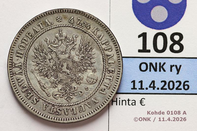 k-0108-a.jpg - Kohde 108 (kuva 1/3), l�ht�hinta: 10 &euro; / myyntihinta: 17 &euro; 2 mk 1906 Ag, SNY 500.1.1.2, lyhyt /-viiva, kunto: 5