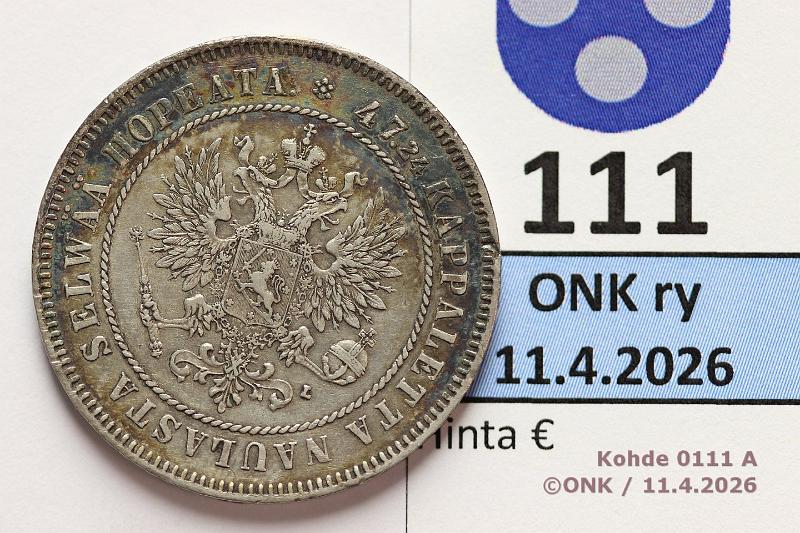 k-0111-a.jpg - Kohde 111 (kuva 1/2), l�ht�hinta: 10 &euro; / myyntihinta: 21 &euro; 2 mk 1908 Ag, pij�, kunto: 5