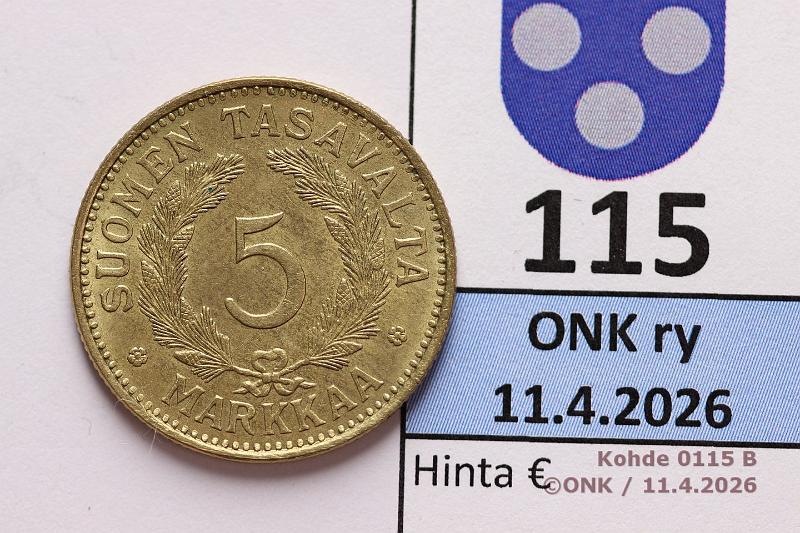 k-0115-b.jpg - Kohde 115 (kuva 2/2), l�ht�hinta: 50 &euro; / myyntihinta: 92 &euro; 5 mk 1930 Eritt�in kaunis!, kunto: 8