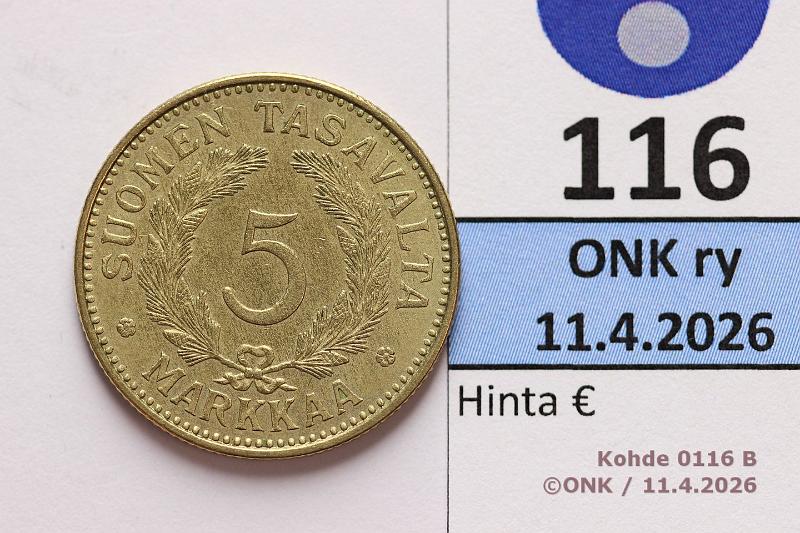 k-0116-b.jpg - Kohde 116 (kuva 2/2), l�ht�hinta: 15 &euro; / ei tarjouksia 5 mk 1931 , kunto: 7