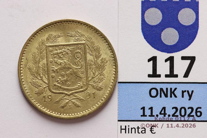 k-0117-a.jpg - Kohde 117 (kuva 1/2), l�ht�hinta: 35 &euro; / myyntihinta: 42 &euro; 5 mk 1931 Loistelias!, kunto: 9