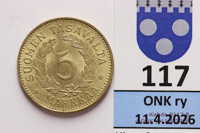 k-0117-b.jpg - Kohde 117 (kuva 2/2), l�ht�hinta: 35 &euro; / myyntihinta: 42 &euro; 5 mk 1931 Loistelias!, kunto: 9