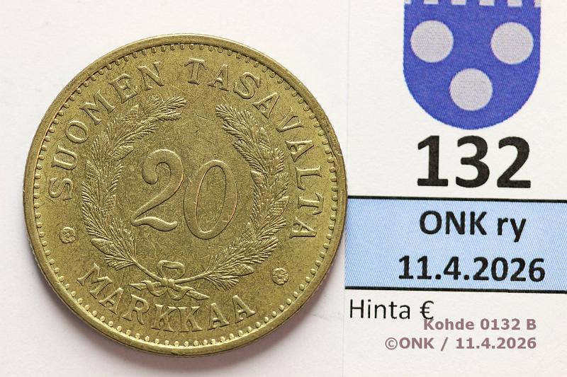 k-0132-b.jpg - Kohde 132 (kuva 2/2), l�ht�hinta: 25 &euro; / myyntihinta: 25 &euro; 20 mk 1931 , kunto: 7