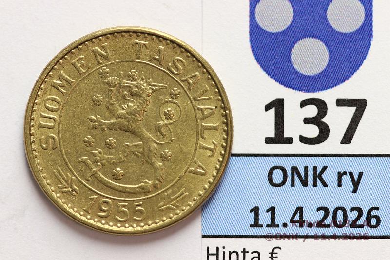 k-0137-a.jpg - Kohde 137 (kuva 1/2), l�ht�hinta: 5 &euro; / myyntihinta: 8 &euro; 20 mk 1955 Eritt�in kaunis!, kunto: 8