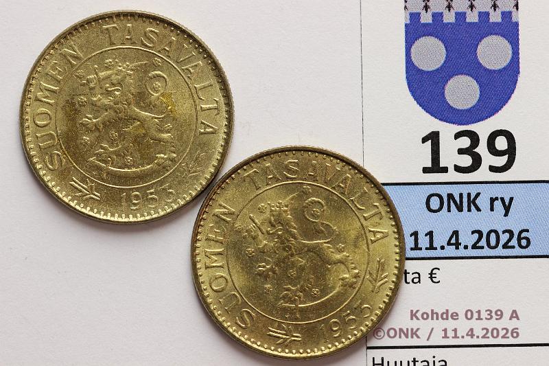 k-0139-a.jpg - Kohde 139 (kuva 1/2), l�ht�hinta: 10 &euro; / myyntihinta: 10 &euro; 50 mk 1953 (2) SNY 626.1.2, toisessa markkaa-sana heikommin ly�ty, loisteliaat!, kunto: 9