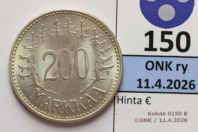 k-0150-b.jpg - Kohde 150 (kuva 2/2), l�ht�hinta: 30 &euro; / myyntihinta: 42 &euro; 200 mk 1959 Ag, loistelias!, kunto: 9