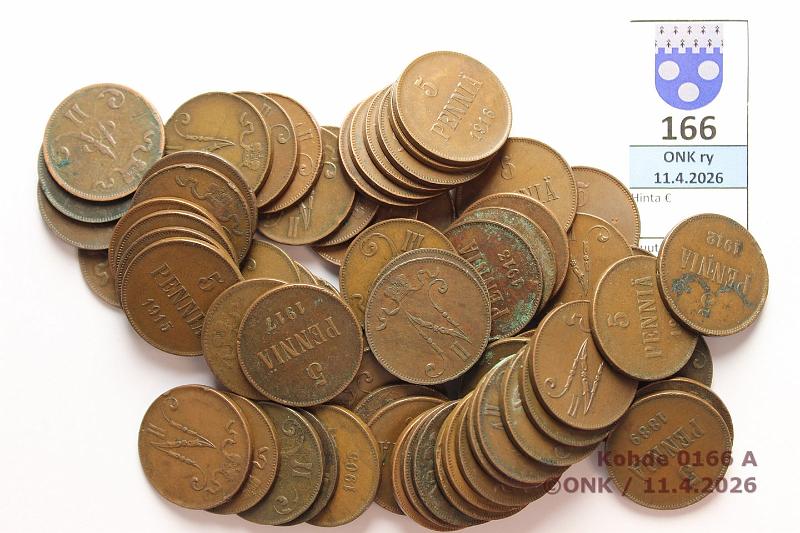 k-0166-a.jpg - Kohde 166, l�ht�hinta: 30 &euro; / myyntihinta: 30 &euro; 5 p 1866-1917 (67): Cu, -66, -67, -72(2), -75, -89(4), -96, -98(2), -99(3), -01(2), -05(2), -06(4), -08(4), -11(3), -12, -13(4), -14(5), -15(7), -16(16), -17II(4). Osassa vikoja., kunto: 2-7