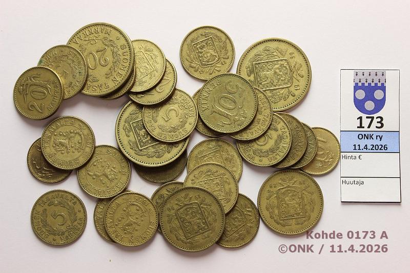 k-0173-a.jpg - Kohde 173, l�ht�hinta: 15 &euro; / myyntihinta: 15 &euro; 20 p - 20 mk 1929-81 (30):   20p  -81;  50p  -78;  5mk  -30, -37, -39(2), -40(2), -41, -42(3), -46, -47, -51;  10mk  -29, -30, -53, -55, -62;  20mk  -35, -38, -39, -54(5), -55, -61, kunto: 3-7