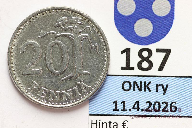 k-0187-b.jpg - Kohde 187 (kuva 2/2), l�ht�hinta: 5 &euro; / ei tarjouksia 20 p 1985 Kirkas, paino 4,68g. J�lkiniklattu?, kunto: 8
