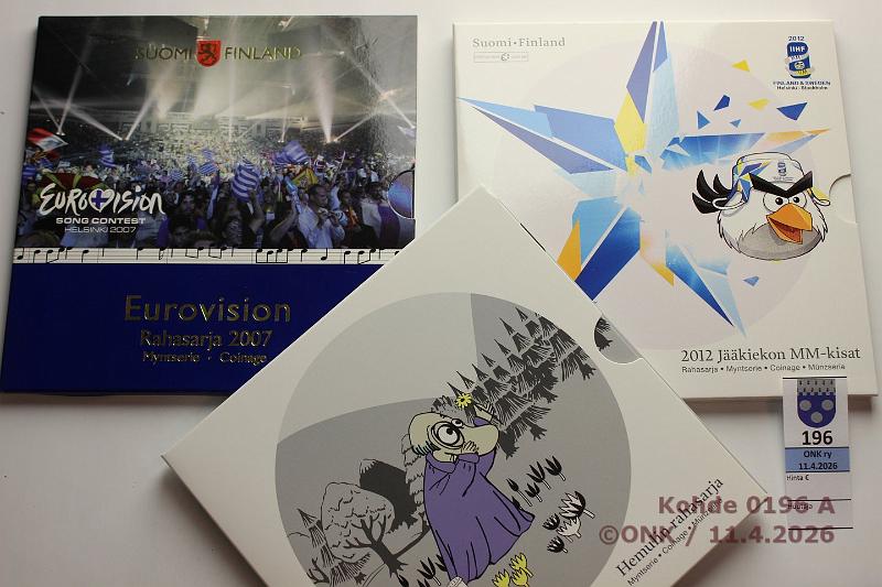 k-0196-a.jpg - Kohde 196, l�ht�hinta: 15 &euro; / myyntihinta: 18 &euro; Rp:n vuosisarjat 2007-14 (3): -07 Eurovision, -12 j��kiekon MM, -14 Hemuli, kunto: 9