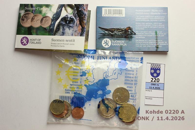 k-0220-a.jpg - Kohde 220, l�ht�hinta: 5 &euro; / myyntihinta: 5 &euro; Suomi 1 s - 2 ? 1999-2011 Eurostarttipussi ja 2 x Rp:n pahviliuska, joissa 1, 2 ja 5c 2011, kunto: 9