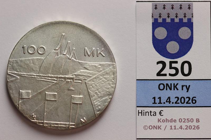 k-0250-b.jpg - Kohde 250 (kuva 2/2), l�ht�hinta: 12 &euro; / myyntihinta: 29 &euro; 100 mk 1989 Ag, Hiihdon MM, kunto: 9