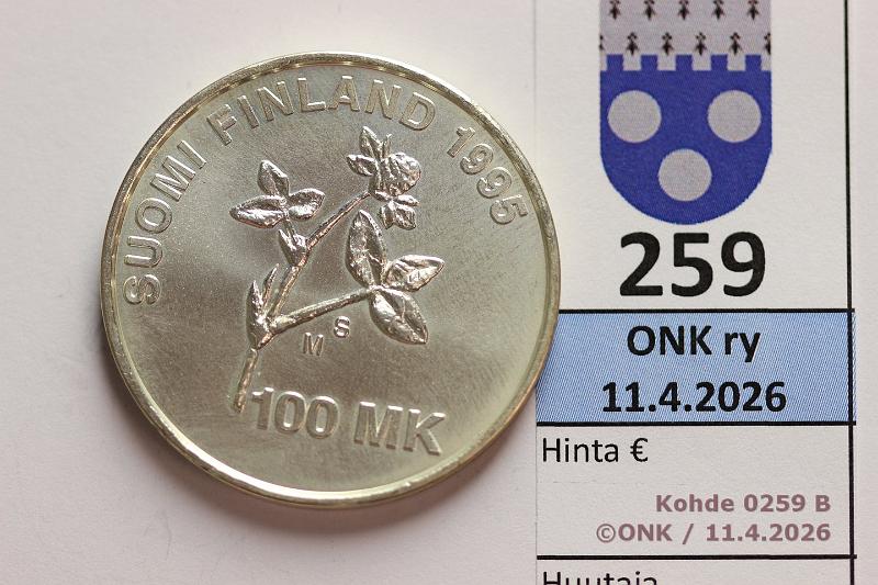 k-0259-b.jpg - Kohde 259 (kuva 2/2), l�ht�hinta: 12 &euro; / myyntihinta: 34 &euro; 100 mk 1995 Ag, AIV, kunto: 9