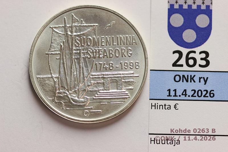 k-0263-b.jpg - Kohde 263 (kuva 2/2), l�ht�hinta: 12 &euro; / myyntihinta: 34 &euro; 100 mk 1998 Ag, Suomenlinna, kunto: 9